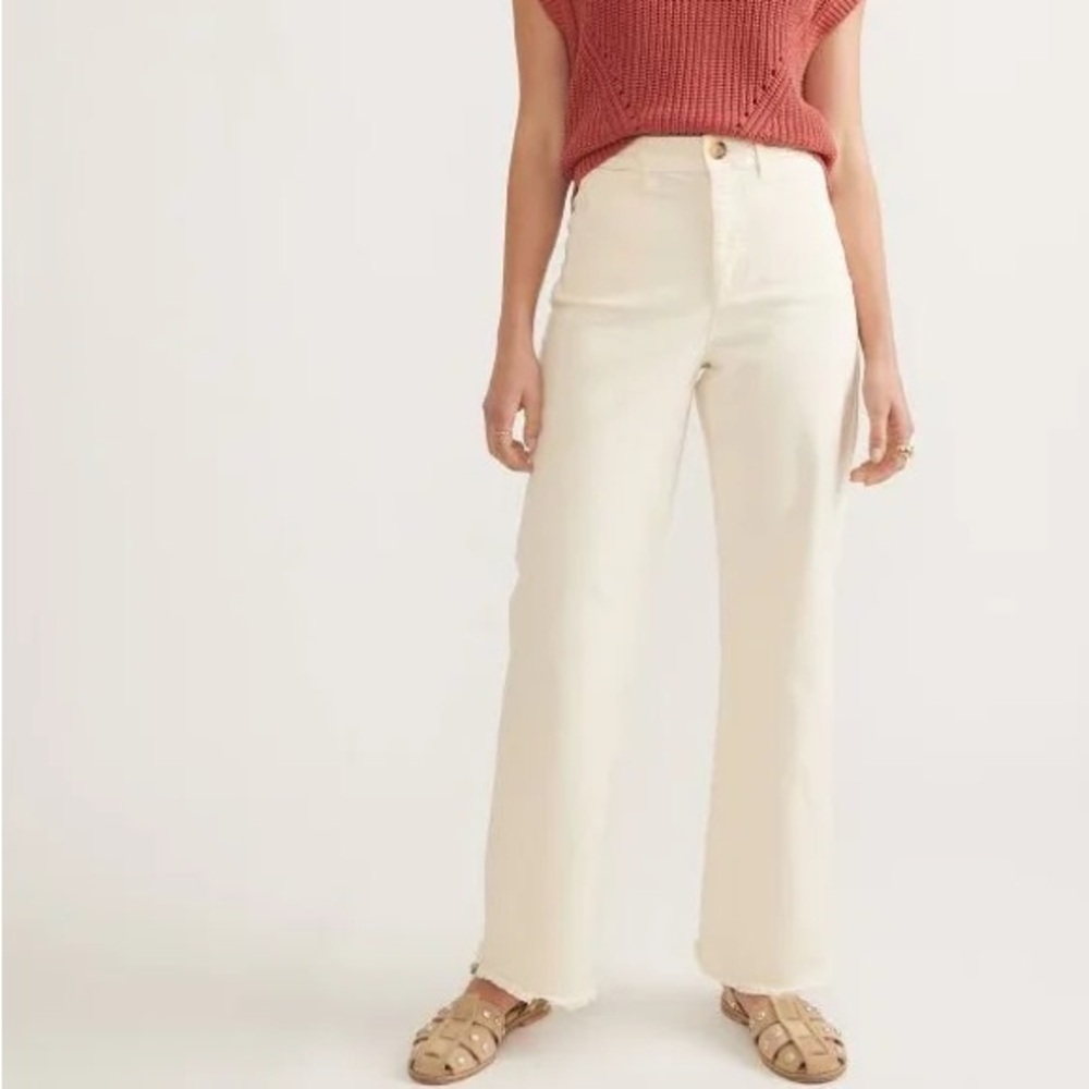 Marine Layer Bridget Full Length Raw Hem Pants Trousers High Waisted Wide Leg 4 - Picture 2 of 11